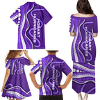 Hobart Hurricanes Family Matching Puletasi and Hawaiian Shirt Aboriginal Dot Art Purple White - Tribal Wave Pattern