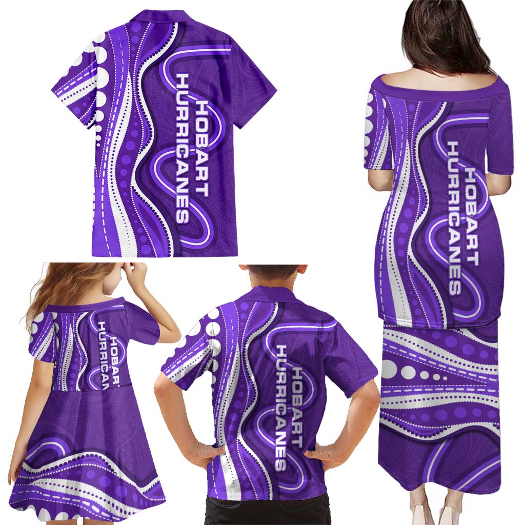 Hobart Hurricanes Family Matching Puletasi and Hawaiian Shirt Aboriginal Dot Art Purple White - Tribal Wave Pattern