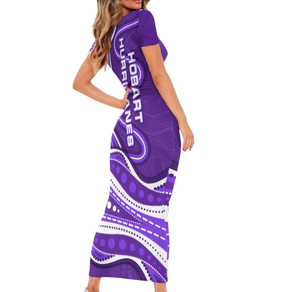Hobart Hurricanes Family Matching Short Sleeve Bodycon Dress and Hawaiian Shirt Aboriginal Dot Art Purple White - Tribal Wave Pattern