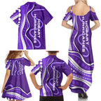 Hobart Hurricanes Family Matching Summer Maxi Dress and Hawaiian Shirt Aboriginal Dot Art Purple White - Tribal Wave Pattern