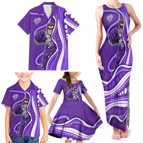 Hobart Hurricanes Family Matching Tank Maxi Dress and Hawaiian Shirt Aboriginal Dot Art Purple White - Tribal Wave Pattern