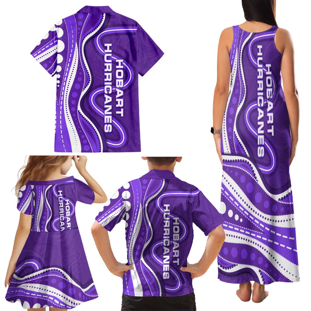 Hobart Hurricanes Family Matching Tank Maxi Dress and Hawaiian Shirt Aboriginal Dot Art Purple White - Tribal Wave Pattern