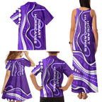 Hobart Hurricanes Family Matching Tank Maxi Dress and Hawaiian Shirt Aboriginal Dot Art Purple White - Tribal Wave Pattern