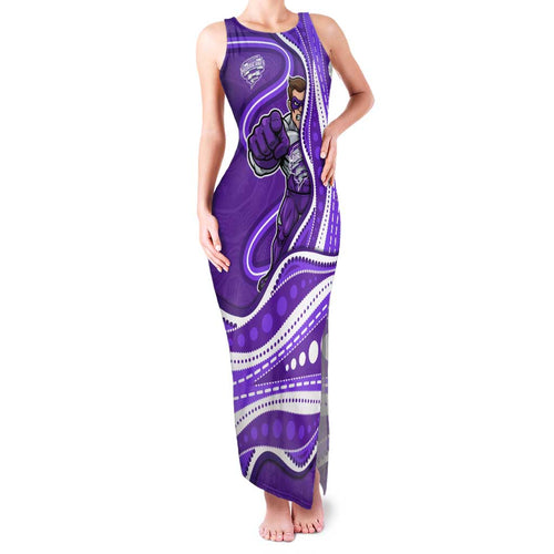 Hobart Hurricanes Family Matching Tank Maxi Dress and Hawaiian Shirt Aboriginal Dot Art Purple White - Tribal Wave Pattern