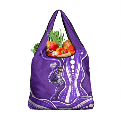 Hobart Hurricanes Grocery Bag Aboriginal Dot Art Purple White - Tribal Wave Pattern