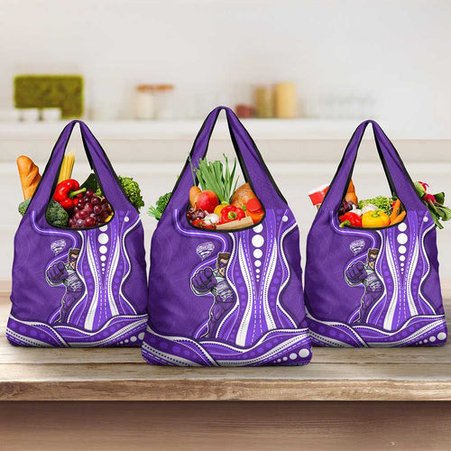 Hobart Hurricanes Grocery Bag Aboriginal Dot Art Purple White - Tribal Wave Pattern