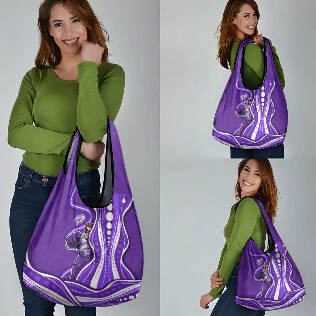 Hobart Hurricanes Grocery Bag Aboriginal Dot Art Purple White - Tribal Wave Pattern