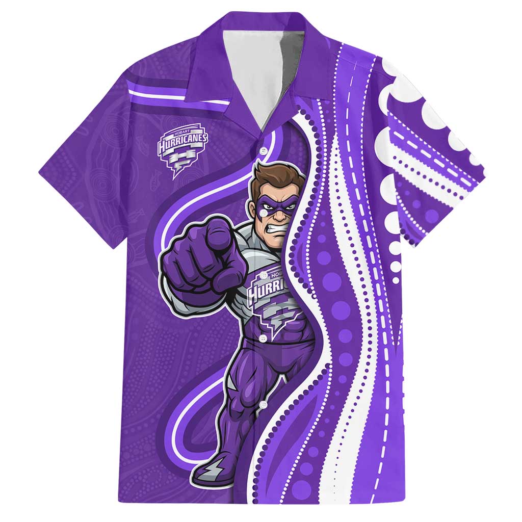Hobart Hurricanes Hawaiian Shirt Aboriginal Dot Art Purple White - Tribal Wave Pattern