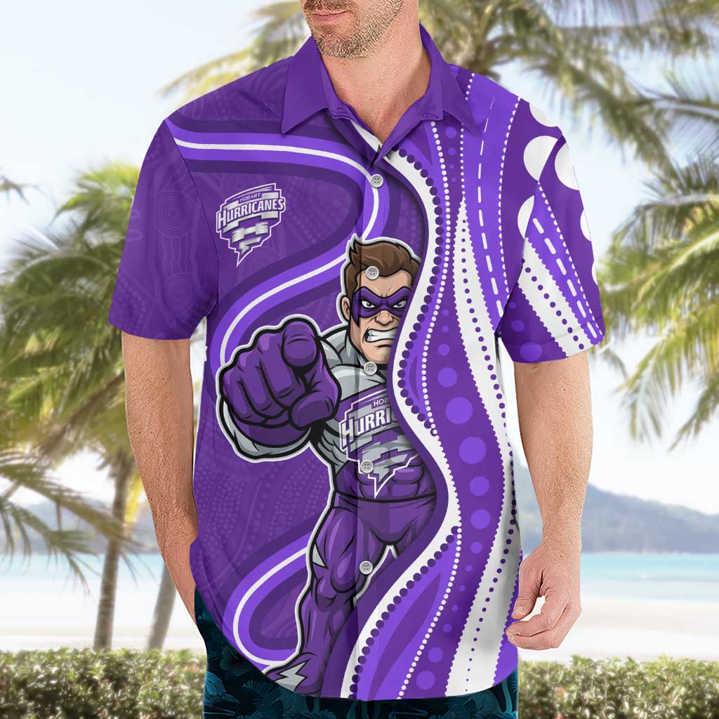 Hobart Hurricanes Hawaiian Shirt Aboriginal Dot Art Purple White - Tribal Wave Pattern