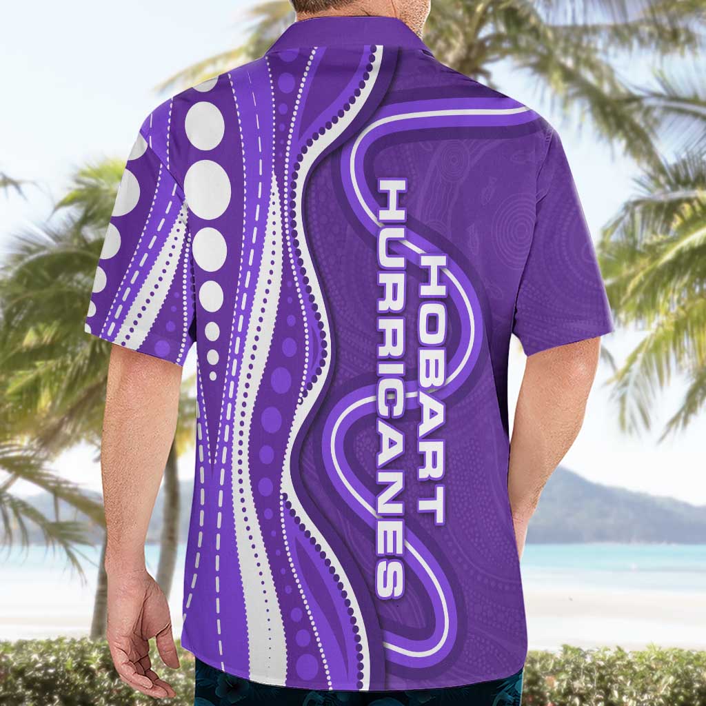 Hobart Hurricanes Hawaiian Shirt Aboriginal Dot Art Purple White - Tribal Wave Pattern