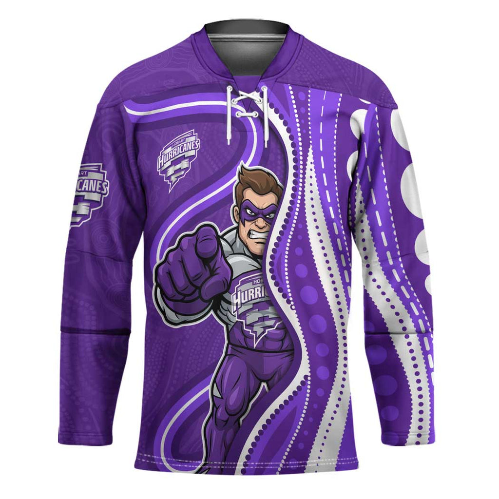 Hobart Hurricanes Hockey Jersey Aboriginal Dot Art Purple White - Tribal Wave Pattern