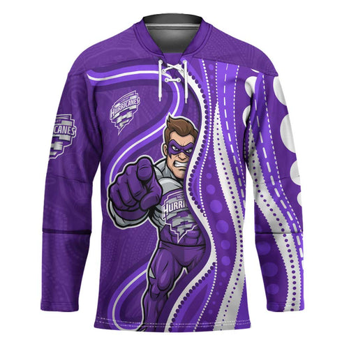 Hobart Hurricanes Hockey Jersey Aboriginal Dot Art Purple White - Tribal Wave Pattern