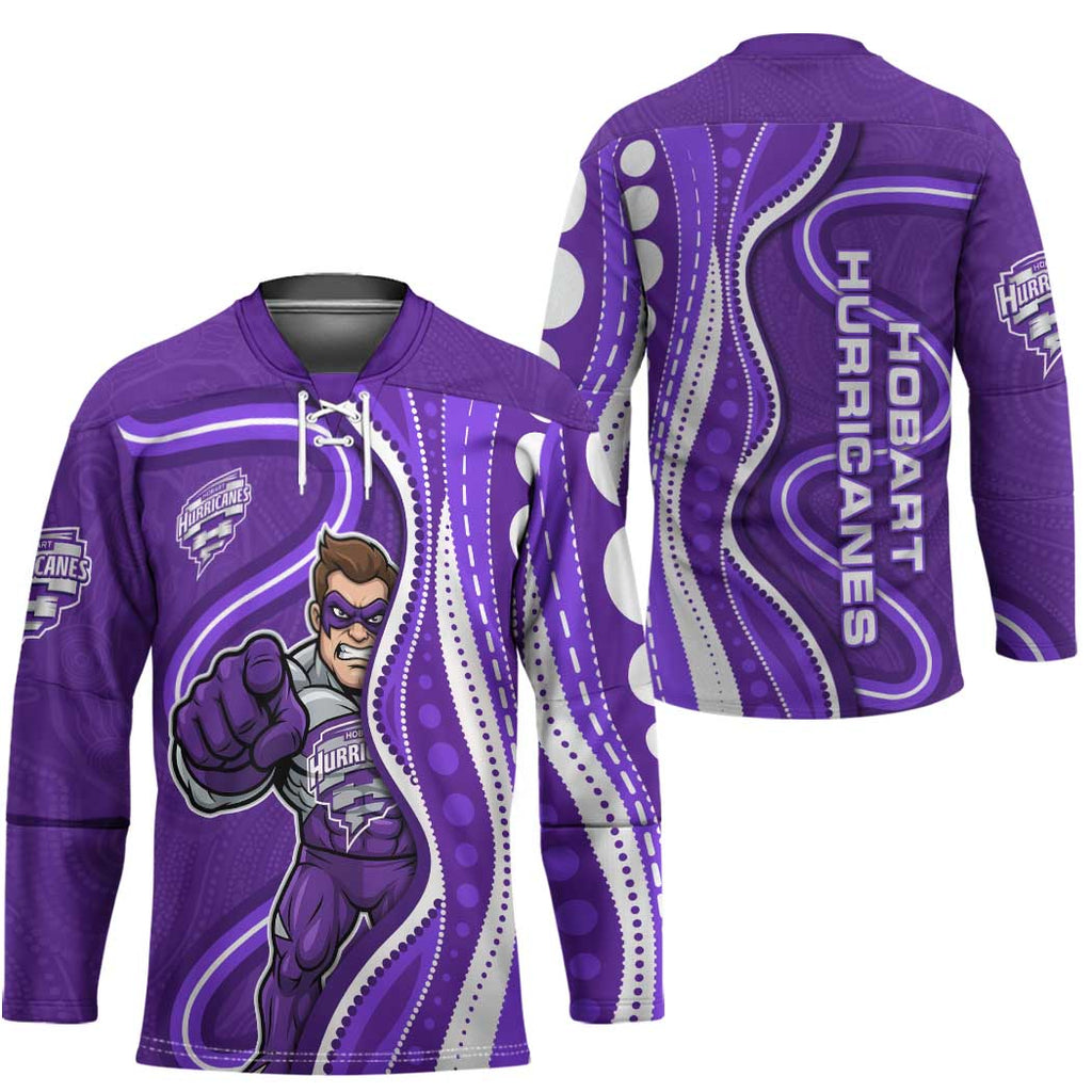 Hobart Hurricanes Hockey Jersey Aboriginal Dot Art Purple White - Tribal Wave Pattern