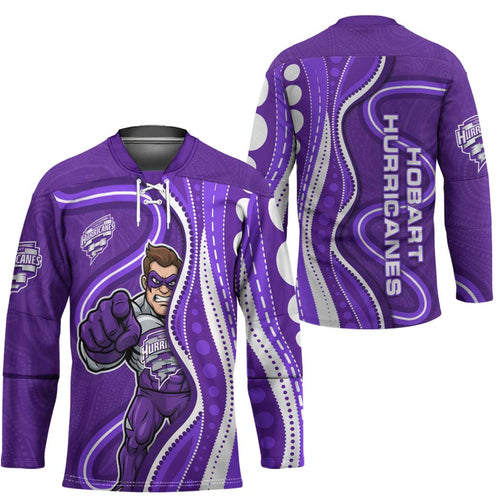 Hobart Hurricanes Hockey Jersey Aboriginal Dot Art Purple White - Tribal Wave Pattern