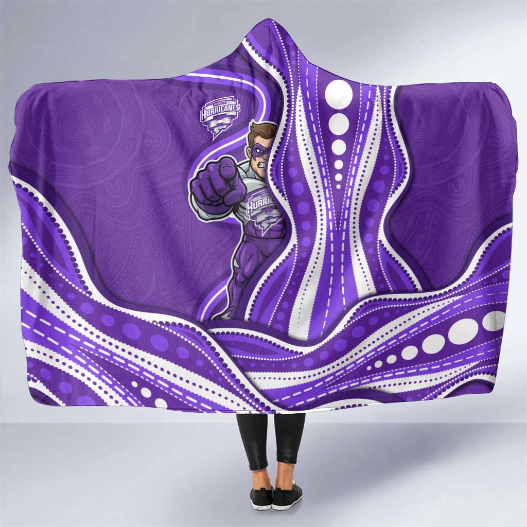 Hobart Hurricanes Hooded Blanket Aboriginal Dot Art Purple White - Tribal Wave Pattern