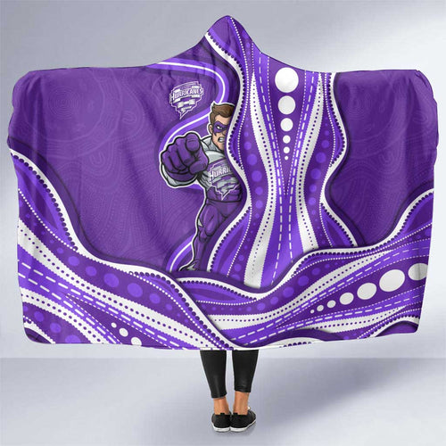 Hobart Hurricanes Hooded Blanket Aboriginal Dot Art Purple White - Tribal Wave Pattern