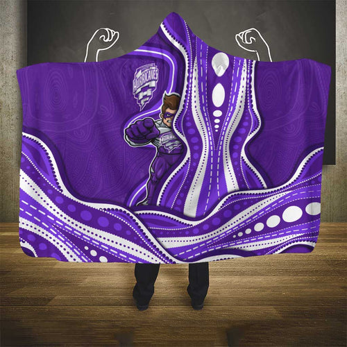 Hobart Hurricanes Hooded Blanket Aboriginal Dot Art Purple White - Tribal Wave Pattern