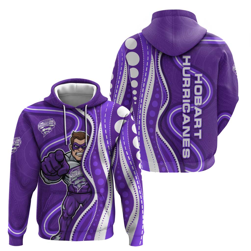 Hobart Hurricanes Hoodie Aboriginal Dot Art Purple White - Tribal Wave Pattern