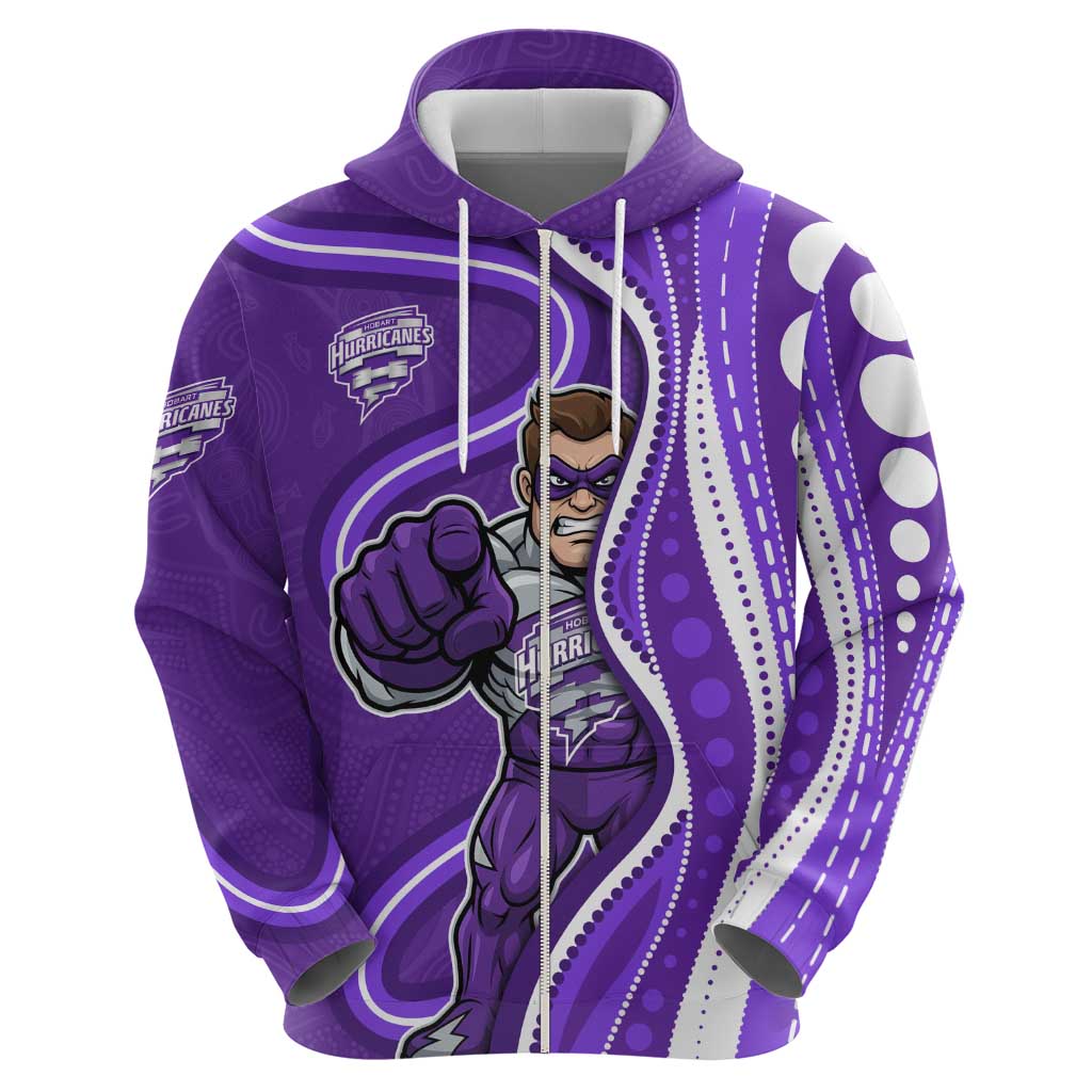 Hobart Hurricanes Hoodie Aboriginal Dot Art Purple White - Tribal Wave Pattern