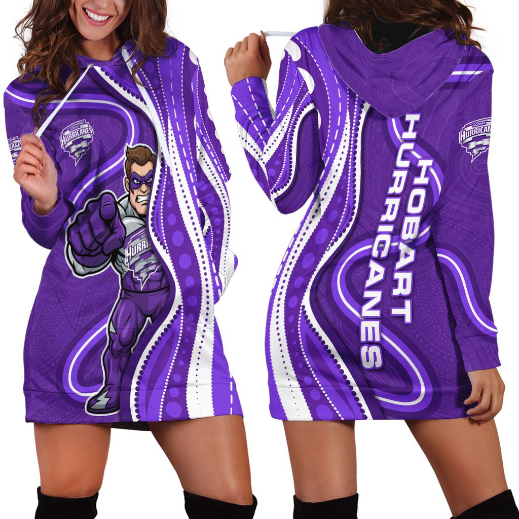 Hobart Hurricanes Hoodie Dress Aboriginal Dot Art Purple White - Tribal Wave Pattern