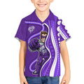 Hobart Hurricanes Kid Hawaiian Shirt Aboriginal Dot Art Purple White - Tribal Wave Pattern