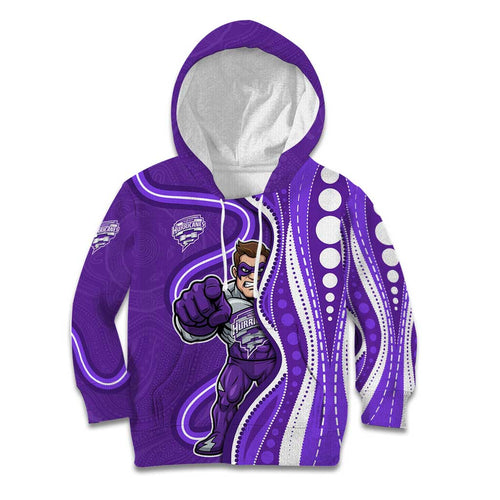 Hobart Hurricanes Kid Hoodie Aboriginal Dot Art Purple White - Tribal Wave Pattern