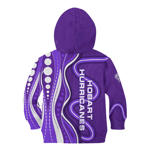 Hobart Hurricanes Kid Hoodie Aboriginal Dot Art Purple White - Tribal Wave Pattern