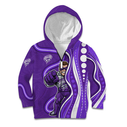 Hobart Hurricanes Kid Hoodie Aboriginal Dot Art Purple White - Tribal Wave Pattern