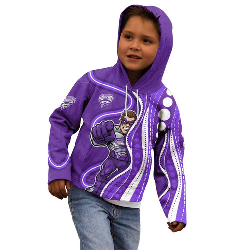 Hobart Hurricanes Kid Hoodie Aboriginal Dot Art Purple White - Tribal Wave Pattern