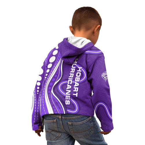 Hobart Hurricanes Kid Hoodie Aboriginal Dot Art Purple White - Tribal Wave Pattern