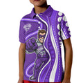 Hobart Hurricanes Kid Polo Shirt Aboriginal Dot Art Purple White - Tribal Wave Pattern