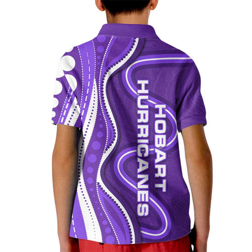 Hobart Hurricanes Kid Polo Shirt Aboriginal Dot Art Purple White - Tribal Wave Pattern
