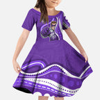 Hobart Hurricanes Kid Short Sleeve Dress Aboriginal Dot Art Purple White - Tribal Wave Pattern