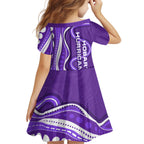 Hobart Hurricanes Kid Short Sleeve Dress Aboriginal Dot Art Purple White - Tribal Wave Pattern