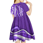 Hobart Hurricanes Kid Short Sleeve Dress Aboriginal Dot Art Purple White - Tribal Wave Pattern