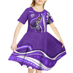 Hobart Hurricanes Kid Short Sleeve Dress Aboriginal Dot Art Purple White - Tribal Wave Pattern
