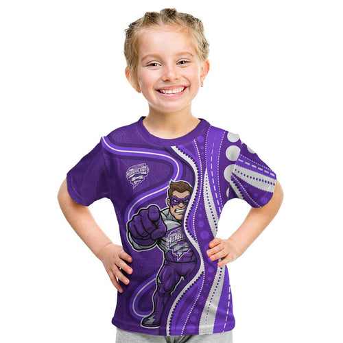 Hobart Hurricanes Kid T Shirt Aboriginal Dot Art Purple White - Tribal Wave Pattern