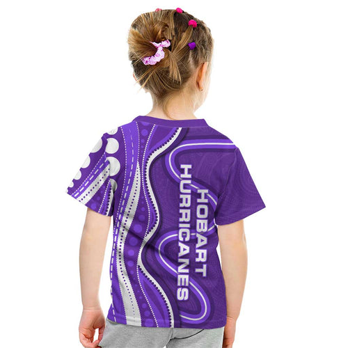 Hobart Hurricanes Kid T Shirt Aboriginal Dot Art Purple White - Tribal Wave Pattern