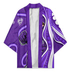 Hobart Hurricanes Kimono Aboriginal Dot Art Purple White - Tribal Wave Pattern