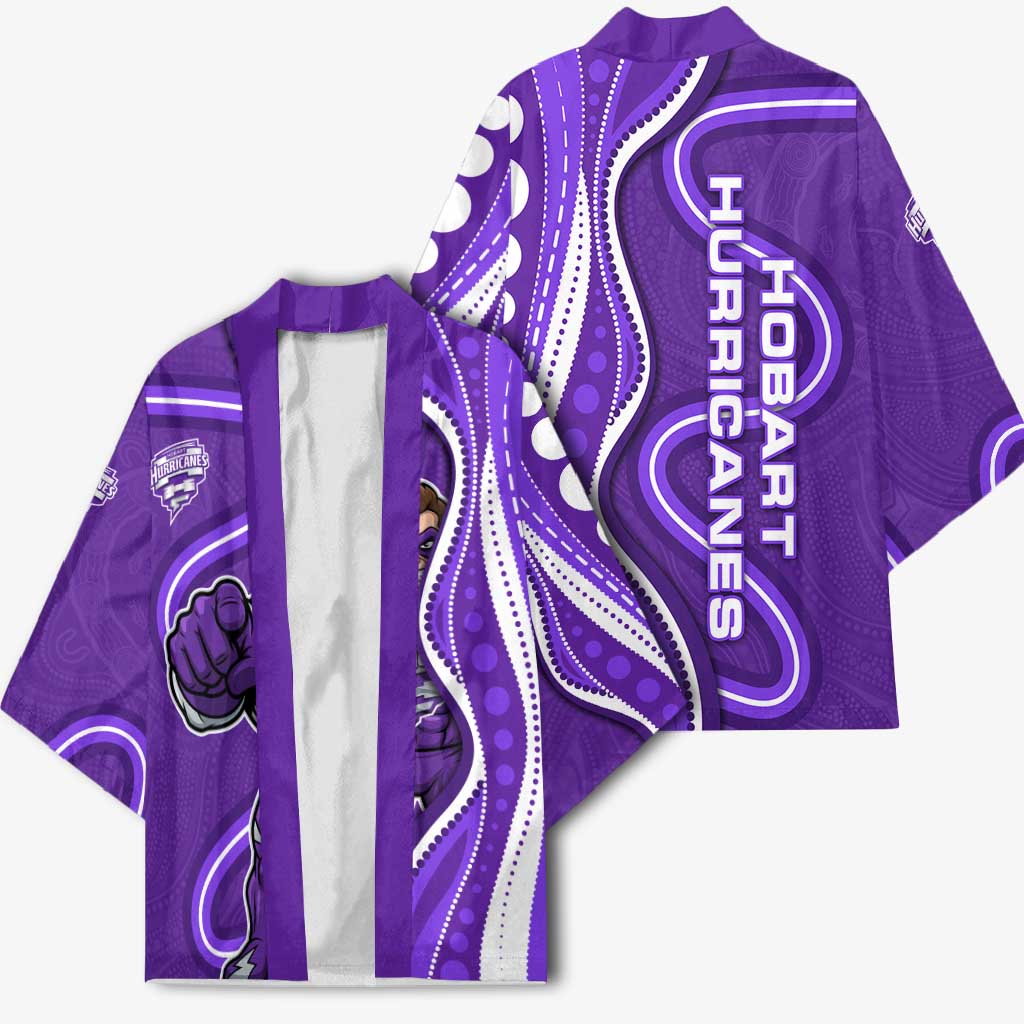 Hobart Hurricanes Kimono Aboriginal Dot Art Purple White - Tribal Wave Pattern