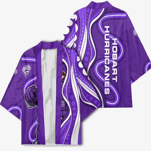 Hobart Hurricanes Kimono Aboriginal Dot Art Purple White - Tribal Wave Pattern