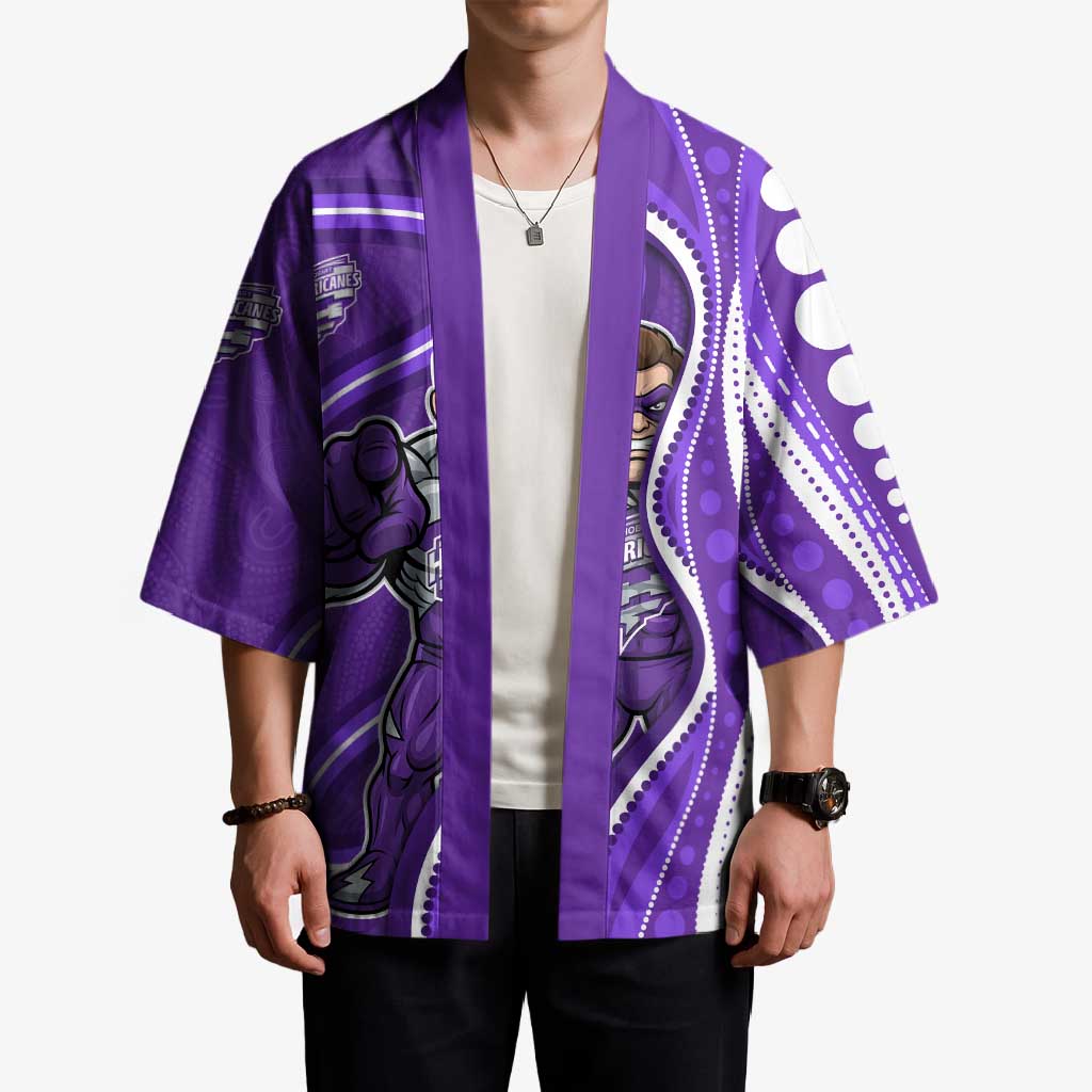 Hobart Hurricanes Kimono Aboriginal Dot Art Purple White - Tribal Wave Pattern