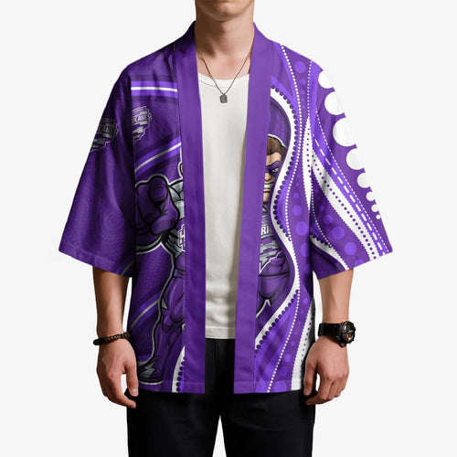 Hobart Hurricanes Kimono Aboriginal Dot Art Purple White - Tribal Wave Pattern