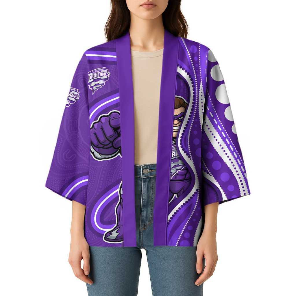 Hobart Hurricanes Kimono Aboriginal Dot Art Purple White - Tribal Wave Pattern