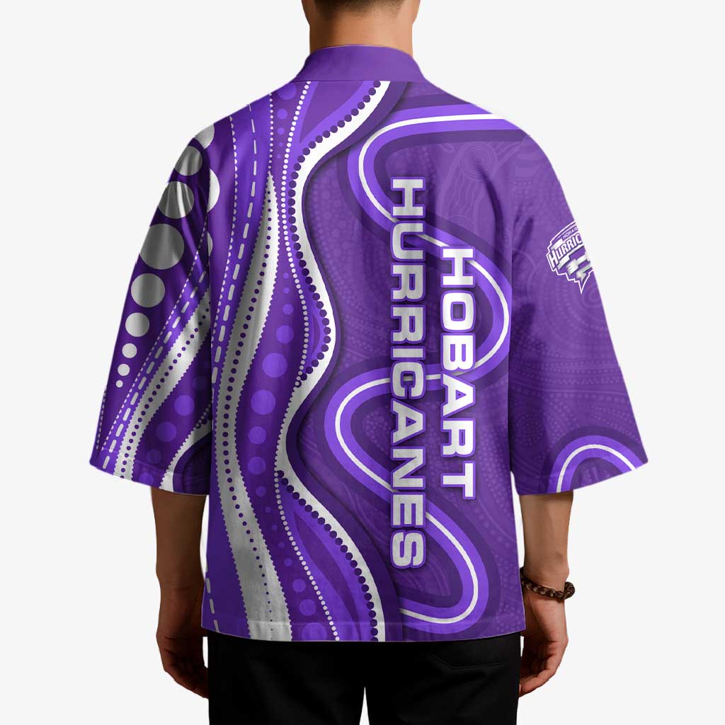 Hobart Hurricanes Kimono Aboriginal Dot Art Purple White - Tribal Wave Pattern