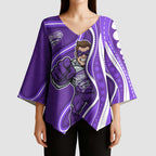Hobart Hurricanes Kimono Sleeve Blouse Aboriginal Dot Art Purple White - Tribal Wave Pattern