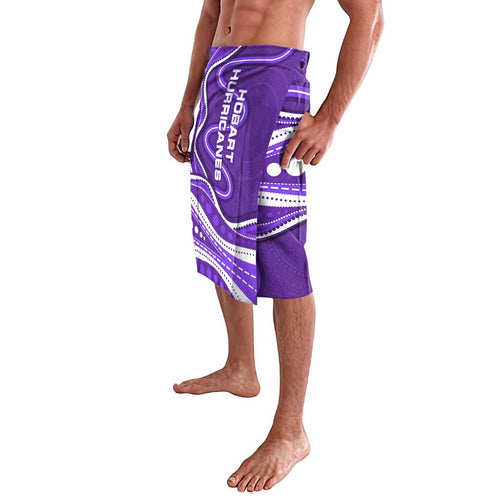 Hobart Hurricanes Lavalava Aboriginal Dot Art Purple White - Tribal Wave Pattern