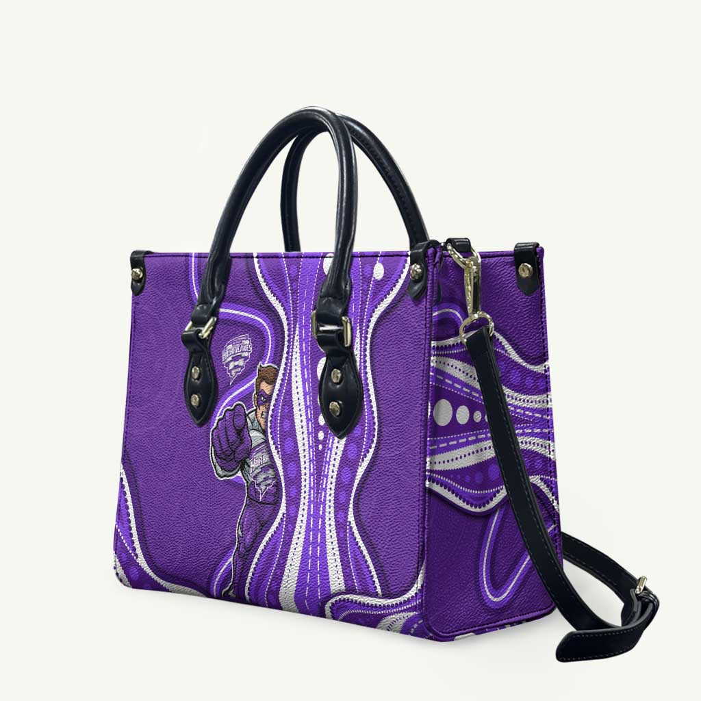 Hobart Hurricanes Leather Bag Aboriginal Dot Art Purple White - Tribal Wave Pattern