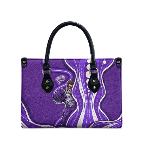 Hobart Hurricanes Leather Bag Aboriginal Dot Art Purple White - Tribal Wave Pattern