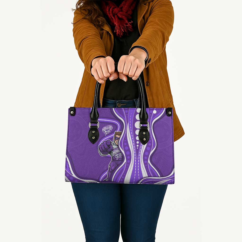 Hobart Hurricanes Leather Bag Aboriginal Dot Art Purple White - Tribal Wave Pattern